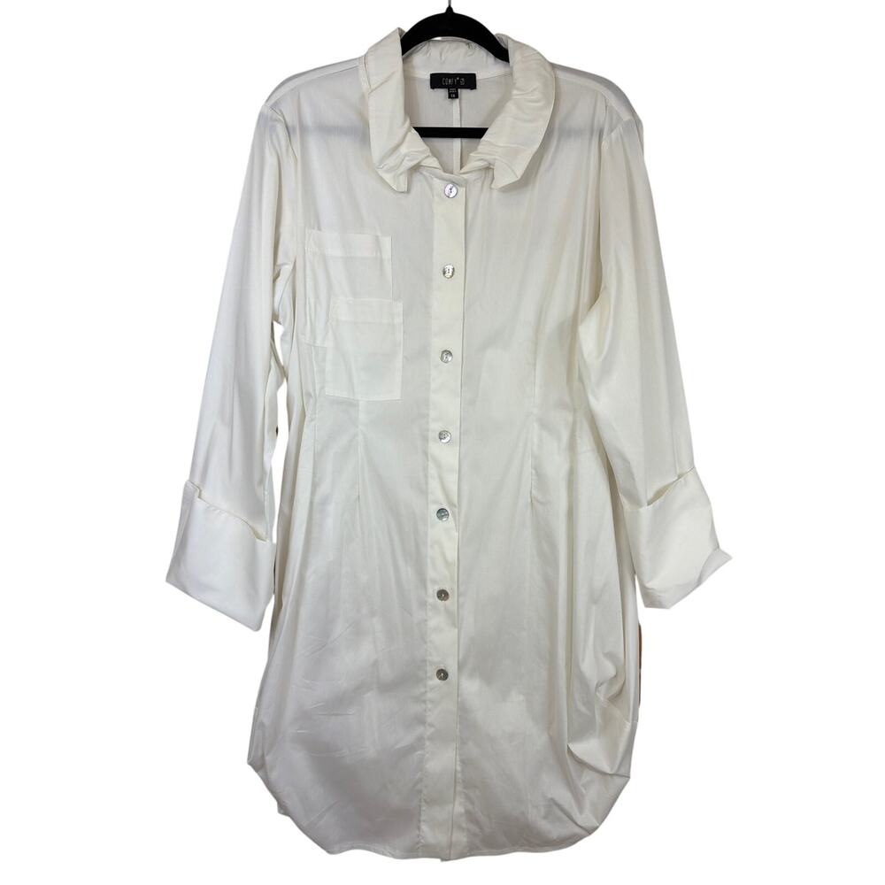 NWT Comfy USA White Long Sleeve Button Up Tunic Top 1X Tokyo Shirt